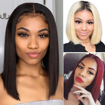 Malaysian Straight Short Bob Lace Front Human Hair Wigs-4